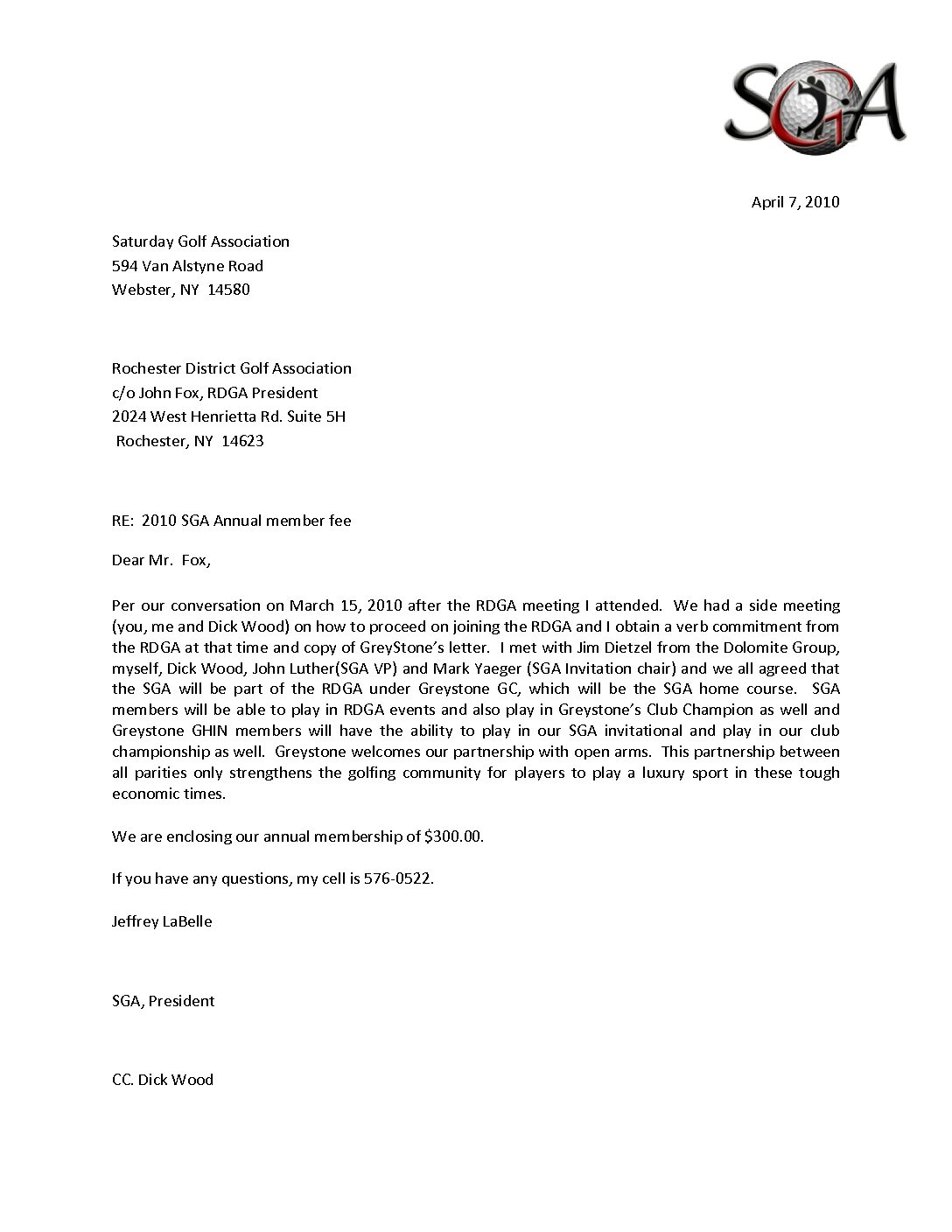 2010 – SGA joins RDGA (151 Members)